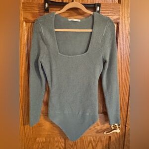 Abercrombie & Fitch Square Neck Ribbed Sweater  Bodysuit - Green - XL